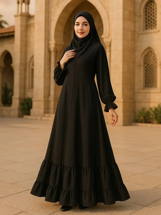 Model Gamis Syari A-Line Hitam Mewah