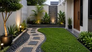 7 Inspirasi Kombinasi Batu Koral dan Rumput untuk Taman Minimalis, Cantik Berkelas