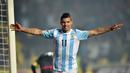 Ekspresi Sergio Aguero setelah mencetak gol. (AFP PHOTO/YURI CORTEZ)