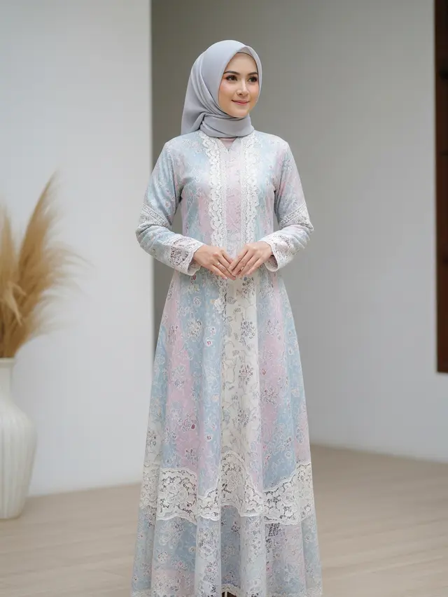 9 Model Gamis Batik Brokat Desain Rapi dan Tidak Ramai