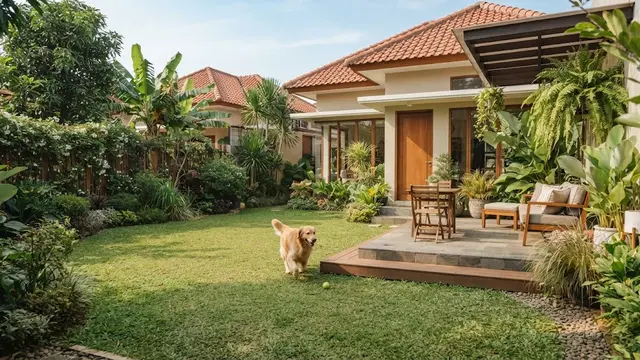 Taman dengan Teras Kecil dan Area Rumput Terbuka