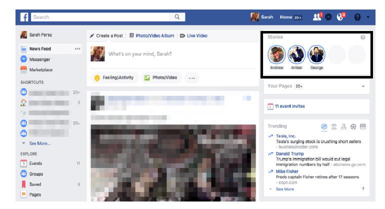 Fitur Facebook Stories di komputer diujicobakan (Sumber: Tech Crunch)