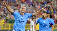 Ini adalah laga perdana Haaland bersama Man City sejak dibeli dari Borussia Dortmund. (Justin Casterline/Getty Images/AFP)