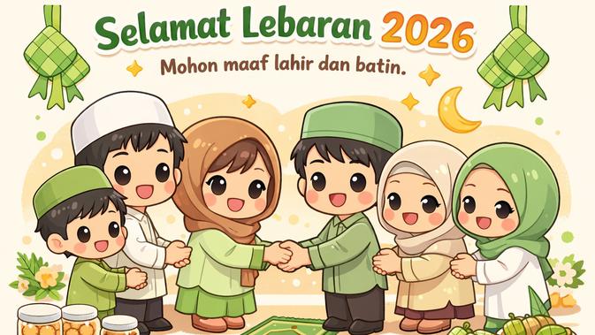 Ucapan Idulfitri 2026 dengan prompt AI. (Ilustrasi AI)