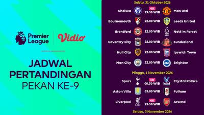 Premier League 2026/27 Pekan ke-9: Akhir Pekan Penuh Big Match dengan Tayangan 4K di Vidio