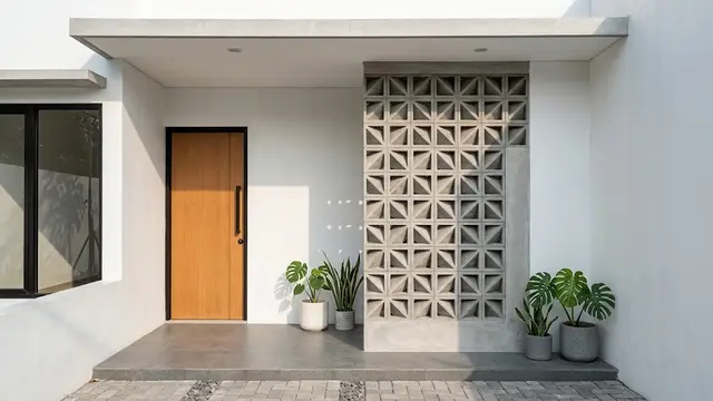 Dinding Putih dengan Roster Motif Bunga Geometris