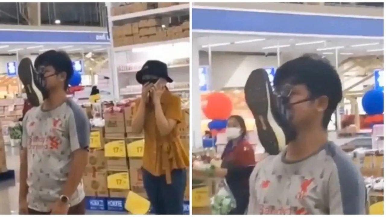 Lupa Pakai Masker, Pria Ini Pilih Gunakan Sepatu sebagai Pengganti