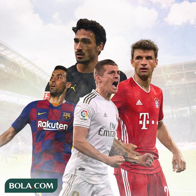 Ilustrasi - Sergio Busquets, Mats Hummels, Toni Kroos, Thomas Muller
