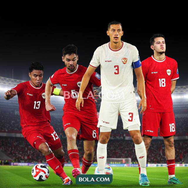 Timnas Indonesia - Lini belakang Timnas Indonesia: Muhammad Ferarri, Sandy Walsh, Jay Idzes, Justin Hubner