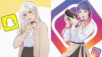 Logo media sosial digambar jadi karakter anime (Sumber: Instagram/sillvi_illustrations)