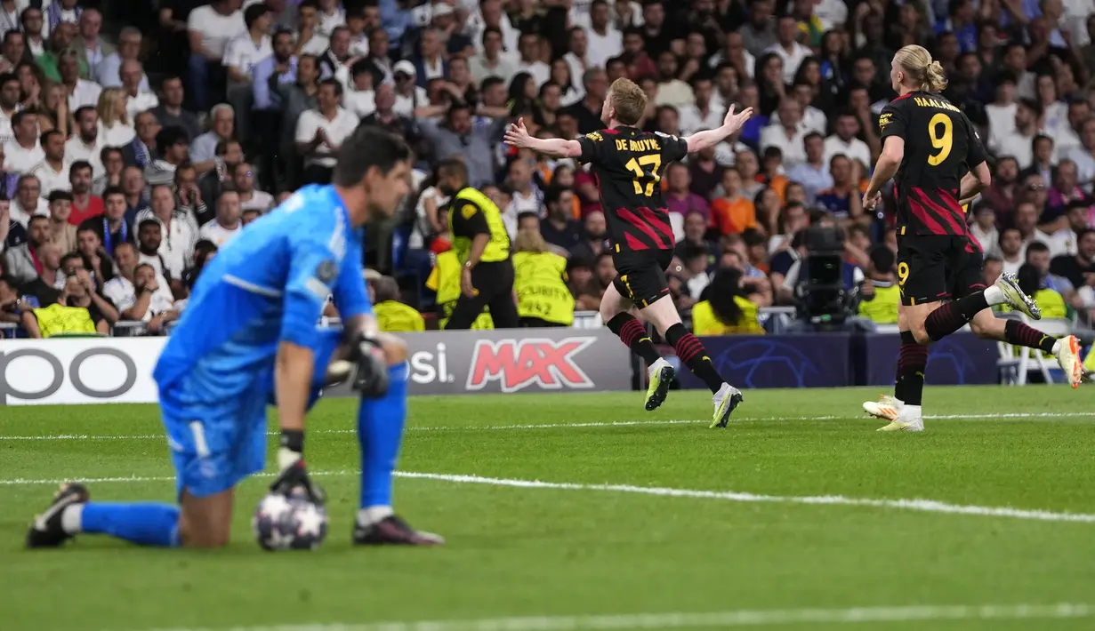 <p>Sementara gol Manchester City tercipta pada babak kedua oleh Kevin De Bruyne pada menit ke 67. (AP Photo/Manu Fernandez)</p>