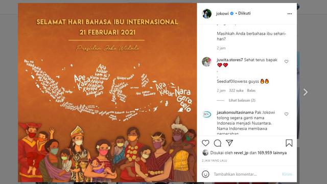 Presiden Jokowi menyambut hari bahasa ibu internasional yang jatuh pada 21 Februari