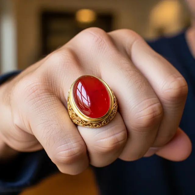 Cincin Emas dengan Batu Akik Merah (Carnelian atau Jasper Merah)