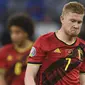 Kevin De Bruyne gagal menyelesaikan peluang emas ketika aksi individunya hingga kotak pinalti yang dituntaskan dengan tembakan ke gawang Italia harus nyangkut di kiper Gianluigi Donarumma. (Foto: AFP/Pool/Andreas Gebert)