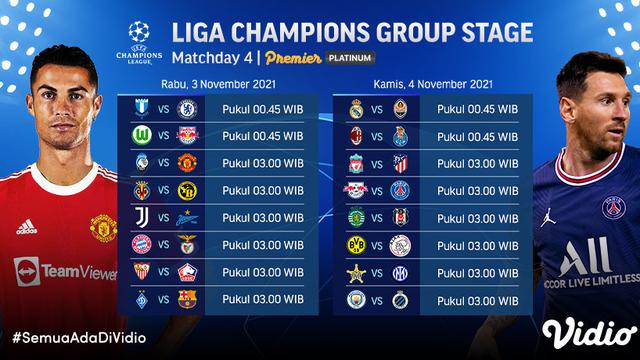 Jadwal dan Live Streaming Liga Champions Matchday 4 di Vidio Pekan Ini
