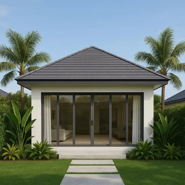 Model Rumah Gaya Tropis Minimalis 1 Lantai dengan Jendela Besar