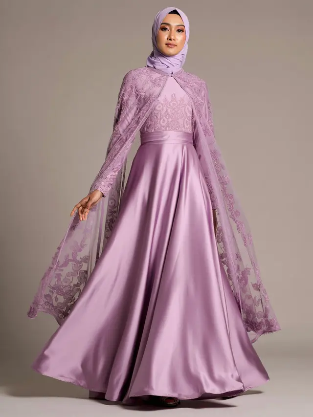 Gamis A-Line Kombinasi Cape Brokat