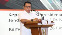 Kepala Staf Kepresidenan, Moeldoko memberi paparan dalam Dialog Nasional II Pembangunan Ibu Kota Negara, di Jakarta, Rabu (26/6/2019). Moeldoko memaparkan terkait kondisi keamanan dan pertahanan Indonesia menghadapi rencana ibu kota dipindahkan ke Kalimantan. (Liputan6.com/Angga Yuniar)