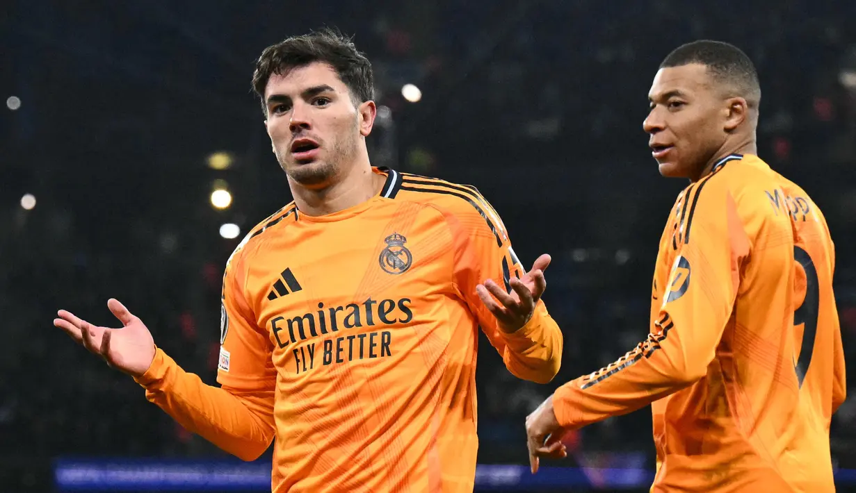 Enam menit berselang atau pada menit ke-86, Real Madrid kembali menyamakan kedudukan lewat gol Brahim Diaz. (Oli SCARFF/AFP)