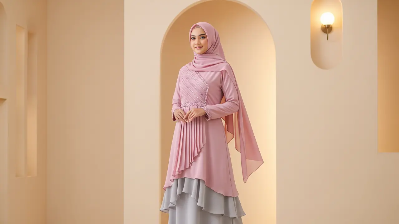 9 Model Gamis Elegan Kombinasi 2 Warna untuk Ramadan 2026