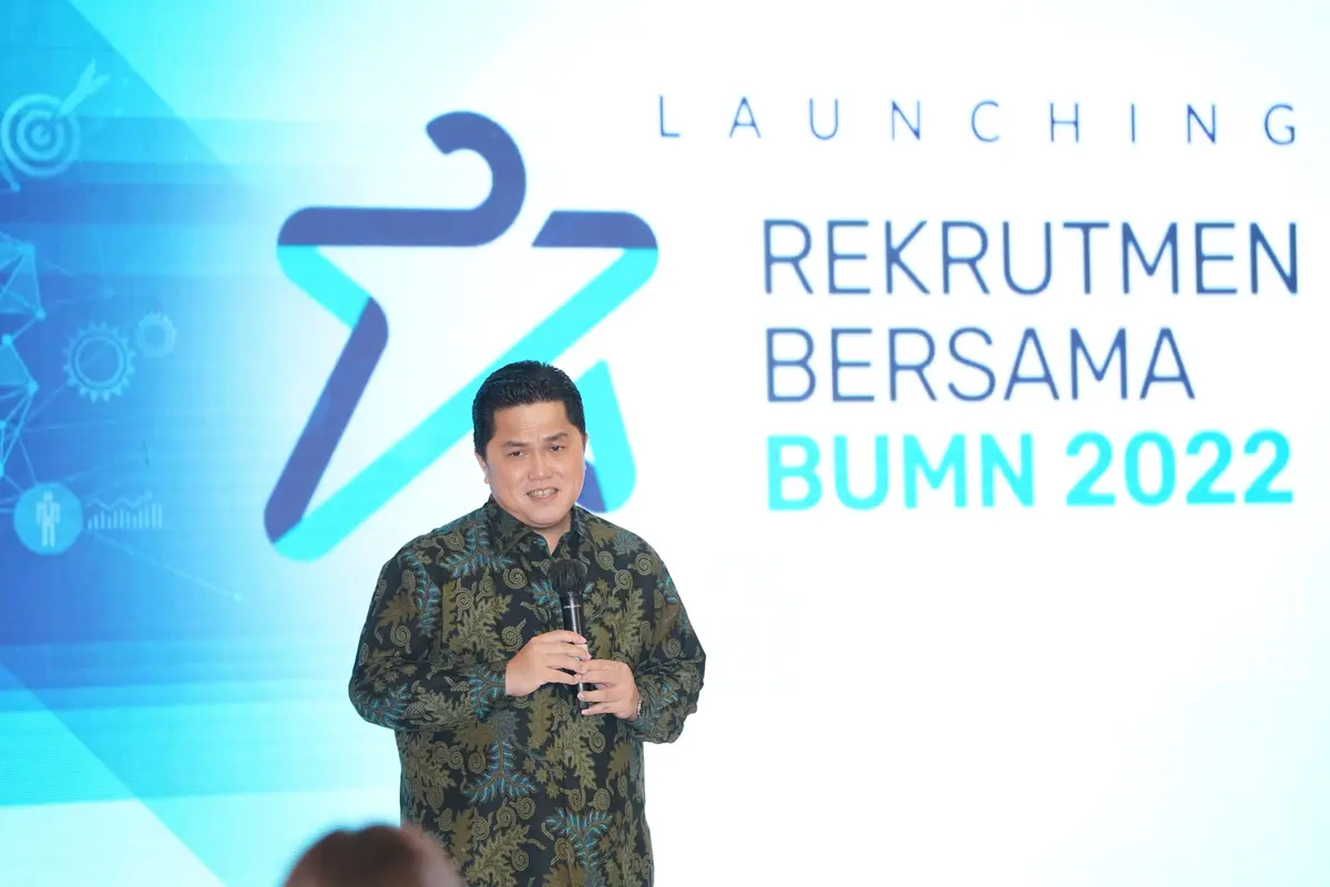 Menteri BUMN Erick Thohir meluncurkan Program Rekrutmen Bersama BUMN 2022 pada Selasa (12/4/2022). (Foto: Kementerian BUMN/Permana Aji)