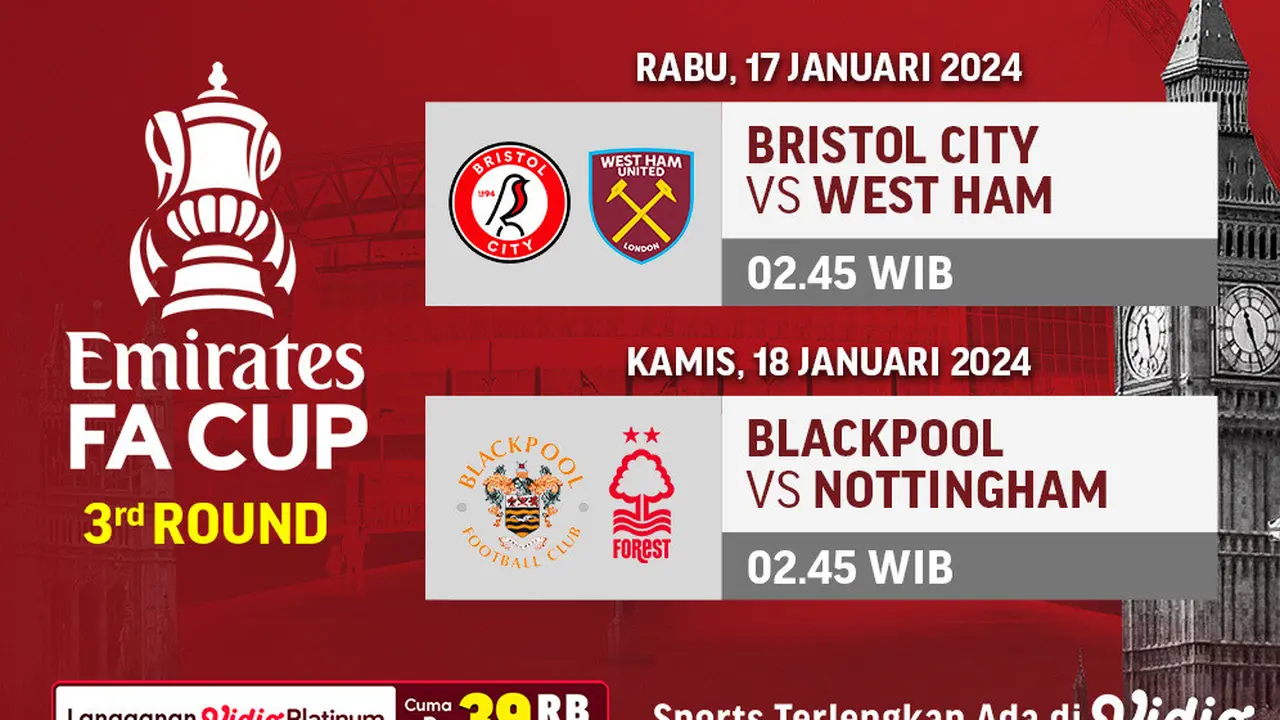 Link Siaran Langsung Piala FA 2023/2024 Putaran Ketiga di Vidio Pekan Ini