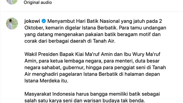 Unggahan Presiden Jokowi. (Foto: Dok. Instagram @jokowi)