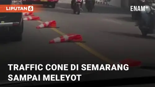 VIDEO: Terlalu Panas, Traffic Cone di Semarang Sampai Meleyot