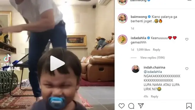 Baim Wong, melalui akun Instagram terverifikasinya, mengunggah video TikTok Kiano yang sedang berjoget (https://www.instagram.com/p/CPQXXZCnuhs/)
