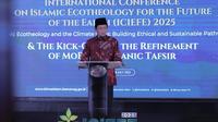 Menteri Agama (Menag) Nasaruddin Umar membuka kegiatan International Conference on Islamic Ecotheology for the Future of the Earth (ICIEFE) 2025 dan Kick-Off for the Refinement of MoRA’s Qur’anic di Jakarta, Senin malam (14/7/2025). (Tim News).