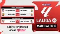 Jadwal siaran langsung La Liga 2024/25 pada matchweek 12 pekan ini di Vidio. (sum. doc. vidio.com)