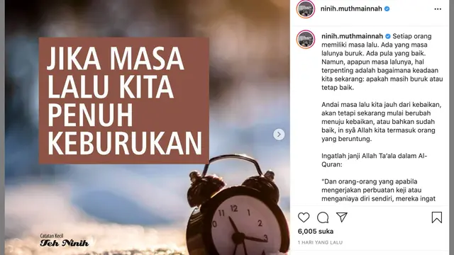 Unggahan Teh Ninih. (Foto: Instagram @ninih.muthmainnah)