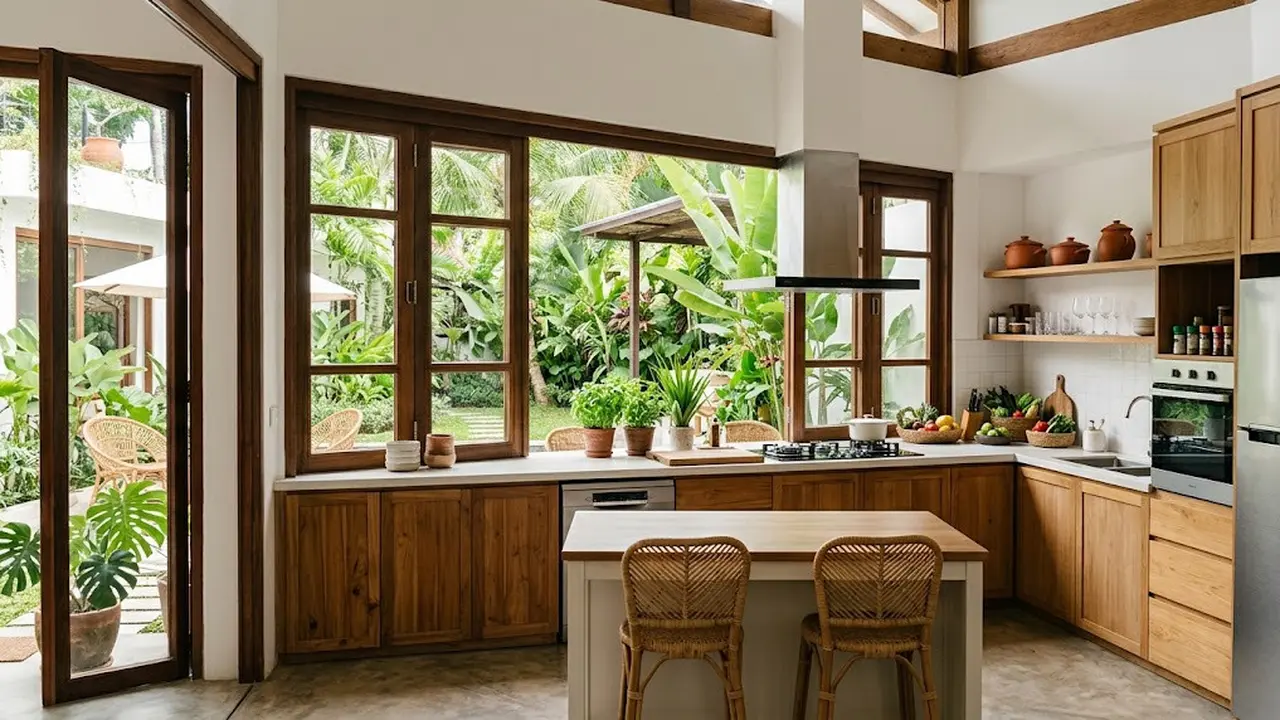 Desain Dapur dengan Jendela Terbuka