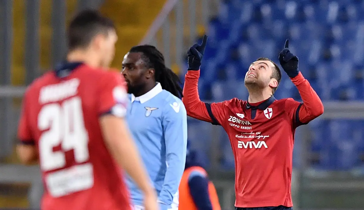 Ekspresi Pemain Genoa, Goran Pandev usai mencetak gol ke gawang Lazio pada babak 16 besar Coppa Italia  di Olimpico stadium, Rome, (18/1/2017). Lazio menang 4-2. (EPA/Ettore Ferrari)