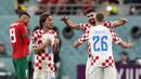 Bek Kroasia, Josko Gvardiol, merayakan kemenangan atas Maroko dan mengunci posisi ketiga Piala Dunia 2022 Qatar. (AP Photo/Frank Augstein)