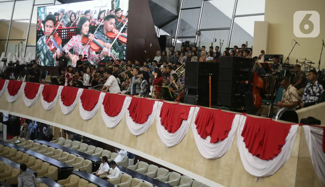 Gladi kotor dilakukan untuk persiapan menjelang pidato presiden dalam rangkaian sidang tahunan MPR, DPR dan DPD pada 16 Agustus 2023 mendatang. (Liputan6.com/Faizal Fanani)