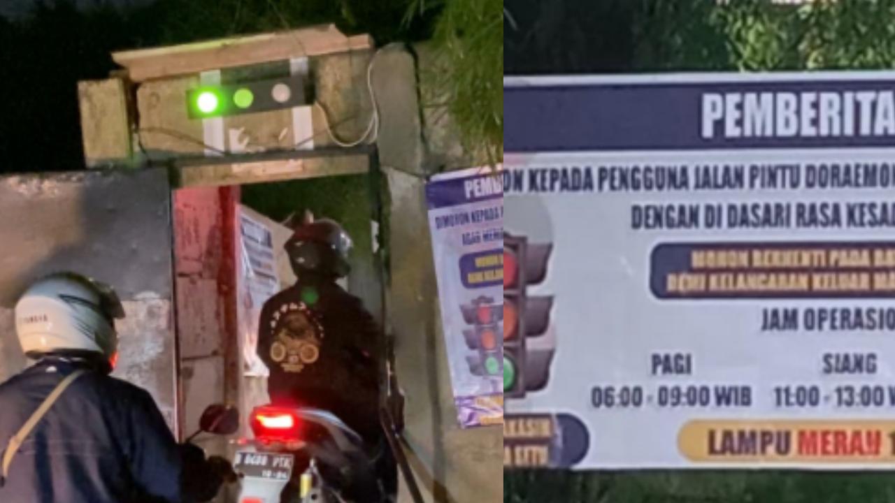 Canggih Warga Bikin 'Pintu Doraemon' di Taman Tekno Tangsel, Pakai Lampu Merah Agar Pemotor Tertib