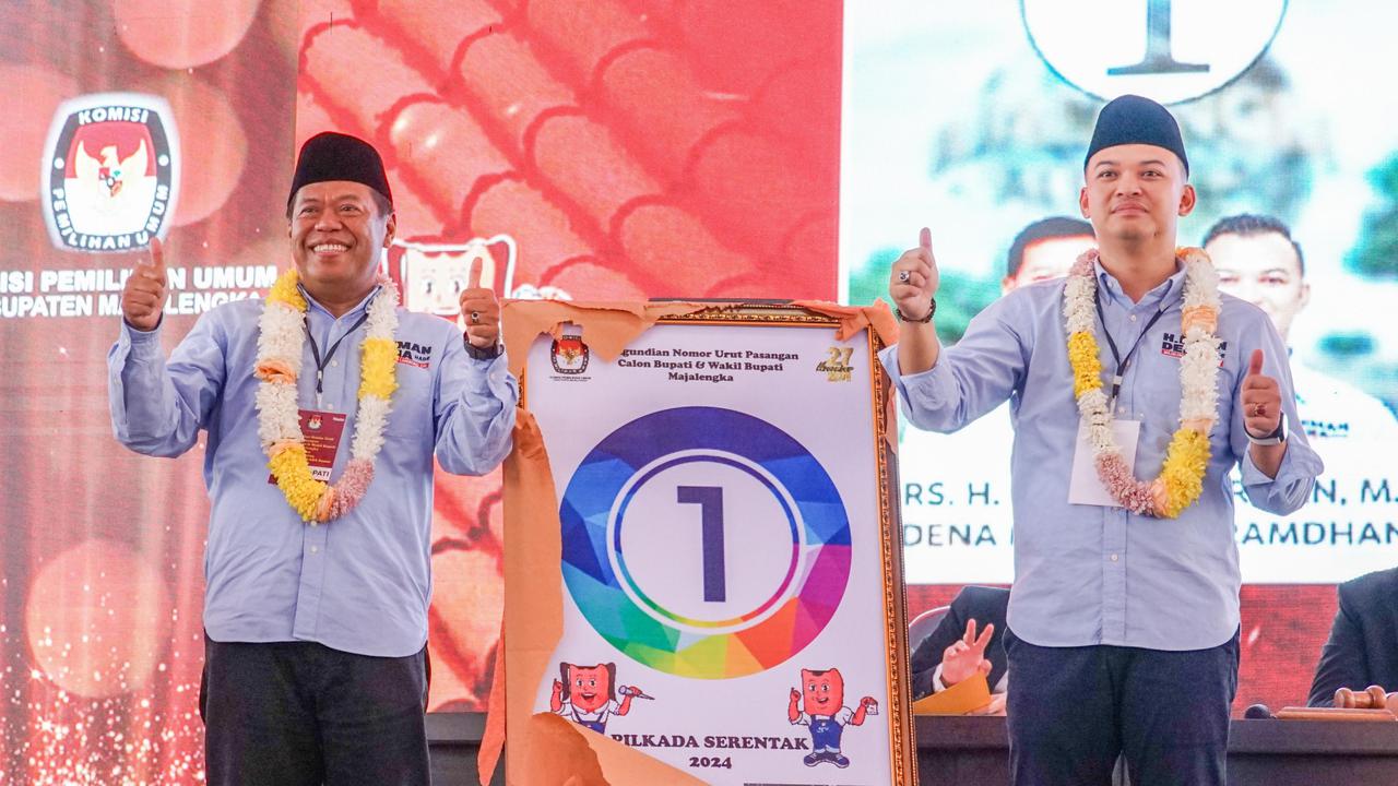 Calon Bupati Majalengka Eman Suherman mengungkapkan rasa syukurnya saat mendapatkan nomor urut 1 di Pemilihan Bupati atau Pilbup Majalengka 2024.