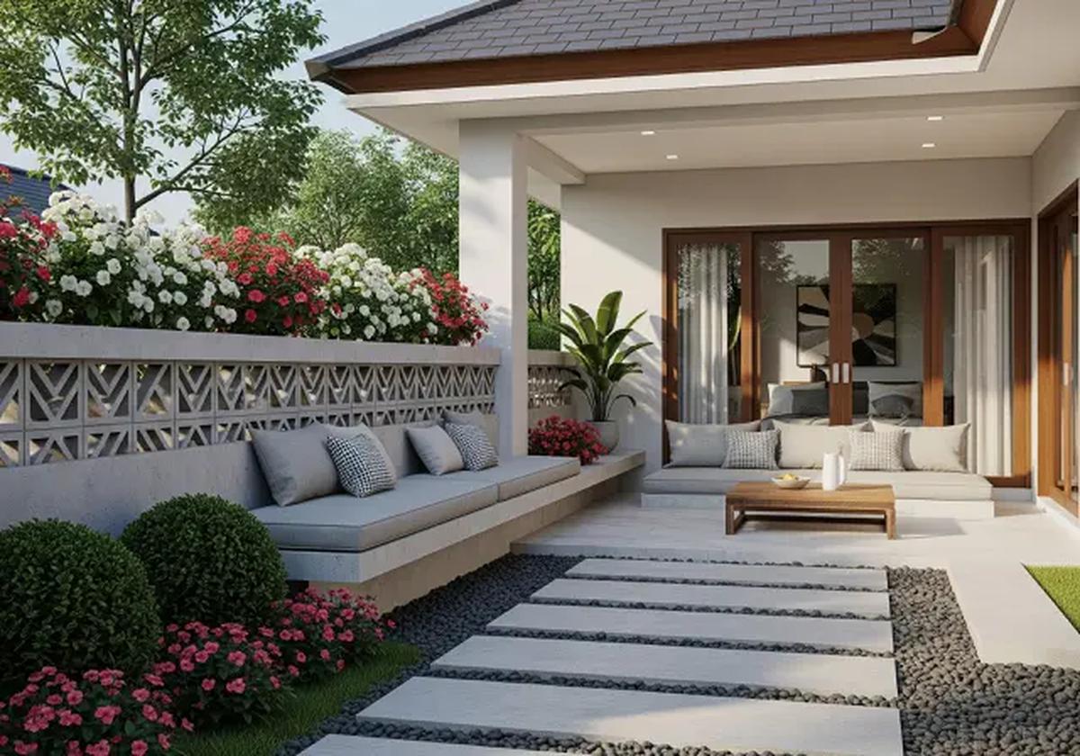 Teras Asri dengan Area Outdoor/Model Rumah 1 Lantai dengan Teras Depan Luas (Sumber; gemini.com)