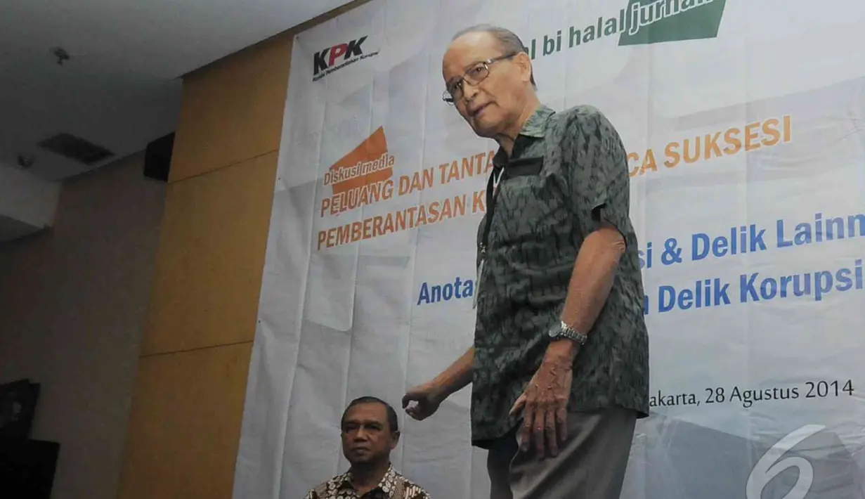 Dalam kesempatan itu, Syafii Maarif mempertanyakan kemana larinya hasil pajak sebesar 70 persen,  Jakarta, Kamis (28/8/2014) (Liputan6.com/Herman Zakharia)