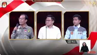 Ketiga Calon Wakil Presiden (Cawapres) yaitu Muhaimin Iskandar, Gibran Rakabuming Raka, dan Mahfud Md saat debat cawapres Pilpres 2024 yang digelar di JCC Senayan, Jakarta, Minggu (21/1/2024). (Tangkapan Layar YouTube KPU RI)