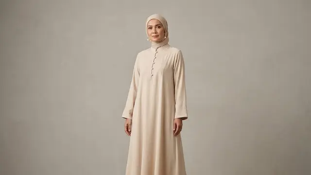 Gamis A-Line dengan Kerah Mandarin