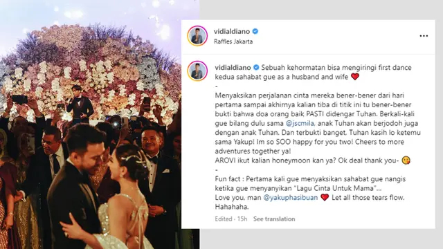 Potret first dance Jessica Mila dan Yakup Hasibuan di acara resepsi yang diiringi Vidi Aldiano.
