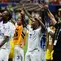 Para pemain Cape Verde merayakan kemenangan setelah pertandingan sepak bola Grup H Piala Dunia antara Spanyol dan Cape Verde di Atlanta, Selasa, 16 Juni 2026. (AP Photo/Erik S. Lesser)