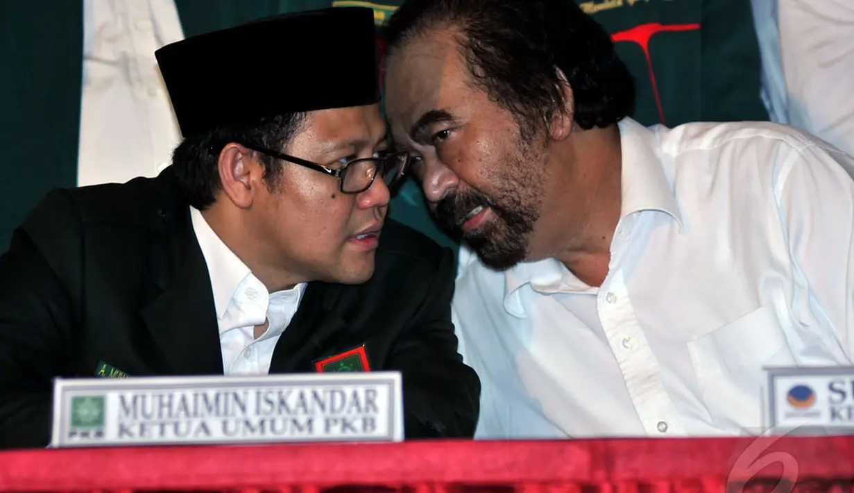 Cak Imin dan Surya Paloh ikut menghadiri acara deklarasi dukungan partai di kantor DPP PDIP, Lenteng Agung, Jakarta, Rabu (14/05/2014) (Liputan6.com/Johan Tallo).