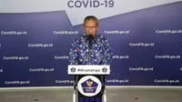 Juru Bicara Penanganan COVID-19 di Indonesia, Achmad Yurianto saat konferensi pers Corona di Graha BNPB, Jakarta, Sabtu (18/4/2020). (Dok Badan Nasional Penanggulangan Bencana/BNPB)