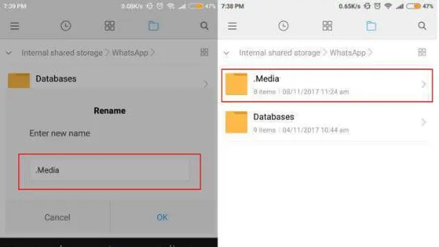 Menyembunyikan media WhatsApp