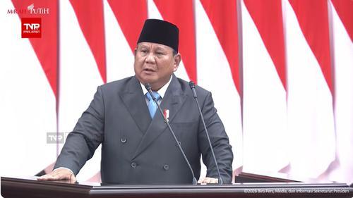 Presiden Prabowo Subianto dalam pidato perdana pada Rapat Paripurna DPR ke-19 Masa Persidangan V Tahun Sidang 2025-2026 di Gedung Nusantara MPR/DPR/DPD, Jakarta, Rabu (20/5/2026).