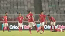 Ekspresi para pemain Timnas Indonesia U-19 saat kebobolan dari Jepang U-19 pada laga uji coba di Stadion Utama GBK, (24/3/2018). Indonesia U-19 Kalah 1-4. (Bola.com/Nicklas Hanoatubun)