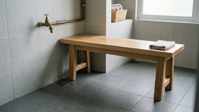 Tempat Wudhu dengan Bangku Kayu Minimalis